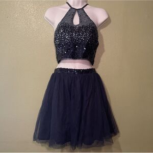 Haute Nights 2-Piece Navy Sequin Tulle Homecoming Dress Set‎